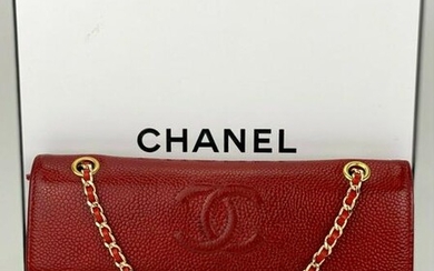 Chanel Red Caviar Leather w/ Golden Hardware Wallet on