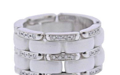 Chanel Ultra 18k Gold White Ceramic Diamond Band Ring