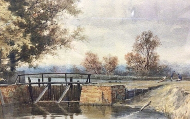 Charles Harmony Harrison (1842-1902) watercolour 'Byrons Pool, Cambridge, signed and inscribed