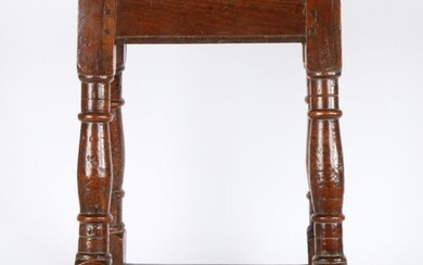 Charles II oak and fruitwood joint stool, circa 1660, the rectangular top above the ovolo moulded