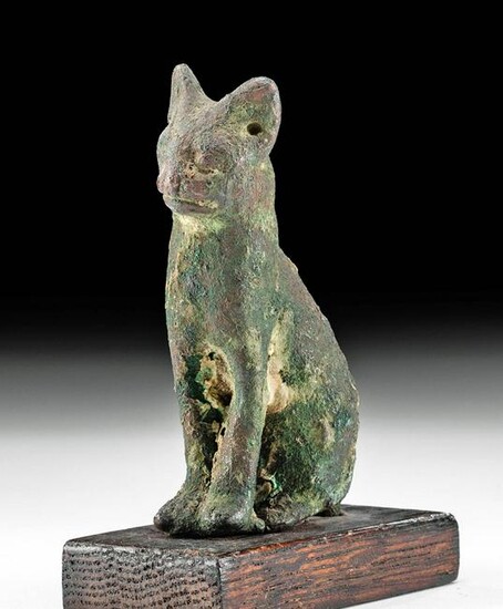 Egyptian Bronze Seated Figure of a Cat