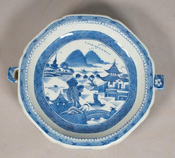 Chinese Blue and White Canton Hot Water Plate