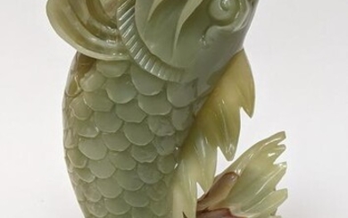 Chinese Carved Agate Koi Fish Sculpture