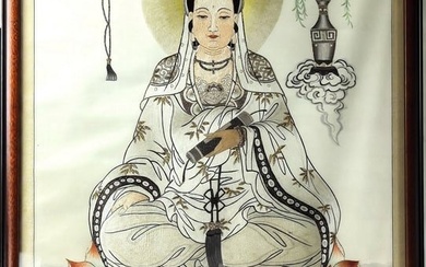 Chinese Embroidered Guanyin Buddha on the Silk