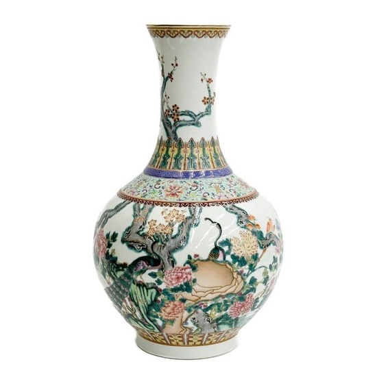 Chinese Enamelled Porcelain Vase Peacocks and Insects Early 20th century