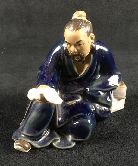 Chinese Mudman Reading Porcelain Figurine