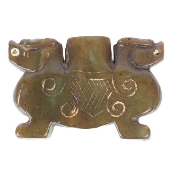 Chinese Neolithic Archaic Huan / Lianzhu? carved green