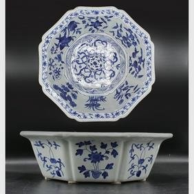 Chinese Octagon Blue & White Porcelain Bowl