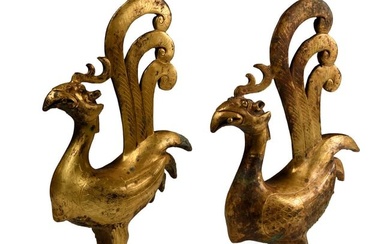Chinese Qing Gilt Bronze Phoenix Attachment Pair