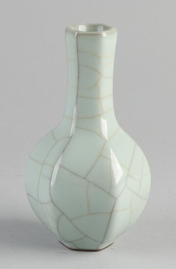 Chinese porcelain hexagonal celadon vase with bottom