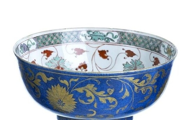 Chinese porcelain lotus powder blue bowl, Kangxi