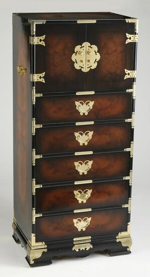 Chinoiserie style tall chest w/ butterfly pulls, 52"h