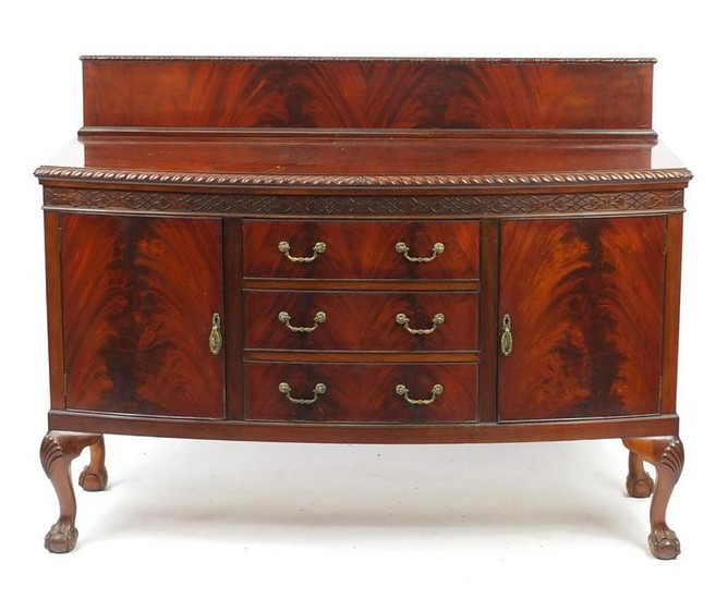 Chippendale style mahogany bow front sideboard fitted