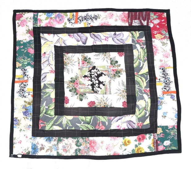 Circa 1940s Patchwork, worked in black frames with a central...