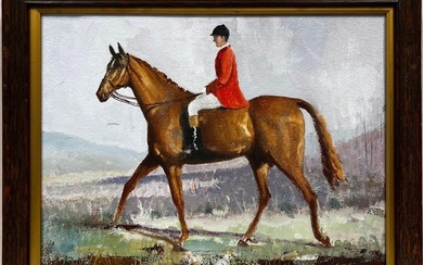 Classic British Sporting Art Oil Painting Huntsman on Horseback Winter Landscape