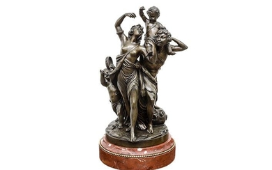 Clodion (1738-1814), bacchanal group, patinated bronze on a Rouge Napoleon marble base, H 45 cm...