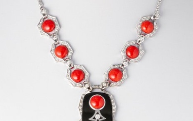 Collar necklace - 18 kt. White gold - 1.20 tw. Coral - Diamond