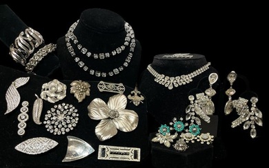 Collection Vintage Silver Rhinestone Jewelry, Some Sterling Silver, TRIFARI, E. PEARL