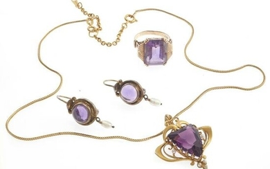 Collection of Amethyst, Glass, 14k, Silver Jewelry