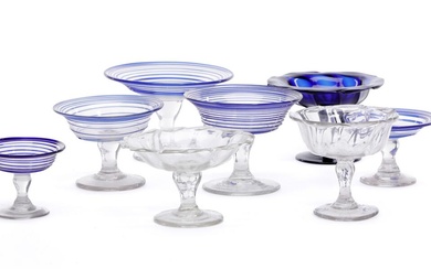 Collection of eight glass sugar dishes. Denmark 19th century. H. 6.5–10 cm....