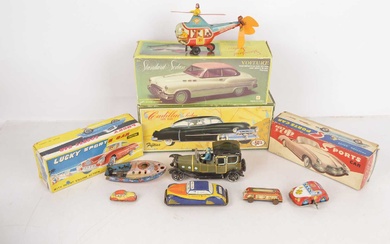 Collection of vintage and modern boxed and unboxed Tin Toys mostly Vehicles and Technofix Traffic Control Set (12)