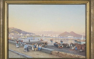 Consalvo Carelli Italian Watercolor, "Naples Promenade