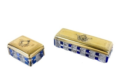 Continental Blue Cut Crystal Boxes, 2
