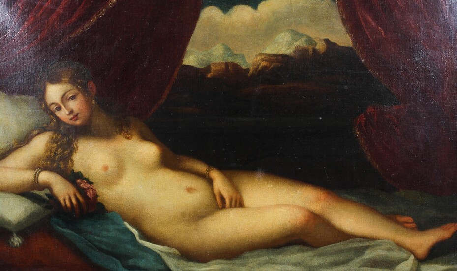 Continental School, late 19th/early 20th century, oil on canvas of a reclining nude