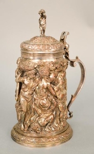 Continental silver on copper tankard with highly
