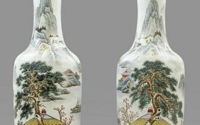 Coppia di grandi vasi in porcellana decorati in