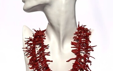 Corallium Rubrum, large coral necklace, 925 silver, Sardinian red coral, natural coral, - 120 g