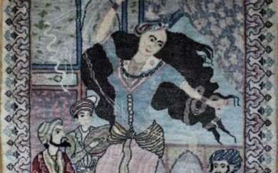 Dancing woman on woven tapestry