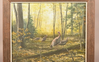 Daniel Christ Wild Turkeys Wildlife Oil Painting.