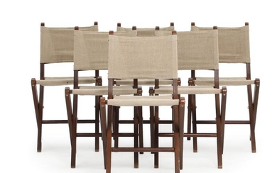 SOLD. Danish furniture design: Six stained beech folding chairs with canvas. Presumably manufactured by Sorø Møbelfabrik. (6) – Bruun Rasmussen Auctioneers of Fine Art