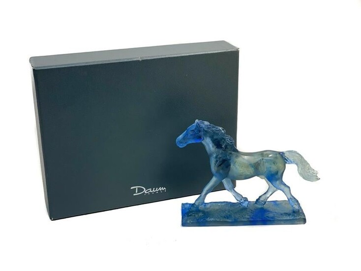 Daum Pate De Verre Trotteur Horse Figurine in Bleu