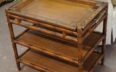 Deco Bamboo & Cane Woven Tea Tray on Stand