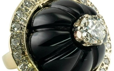 Diamond Black Onyx Fluted Ring 14K Gold 2.08 TDW