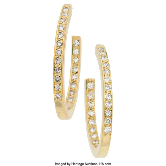 Diamond, Gold Earrings Stones: Single-cut diamonds weighing a total...