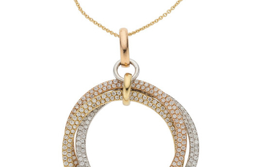 Diamond, Gold Pendant-Necklace Stones: Full-cut diamonds weighing a total...