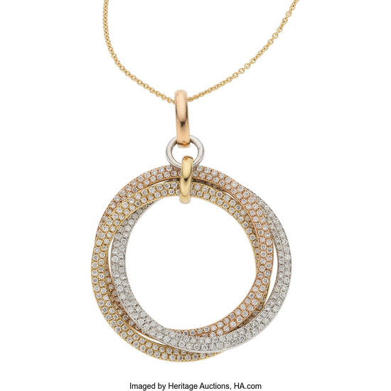 Diamond, Gold Pendant-Necklace Stones: Full-cut diamonds weighing a total...