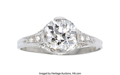 Diamond, Platinum Ring Stones: European-cut diamond weighing a total...