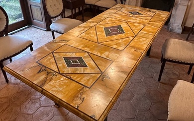 Dining table - Steel, Coffee table in solid yellow Siena marble - 240 cm