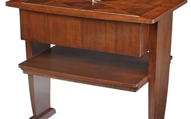 Dominique Nickeled Bronze Mounted Parquetry and Walnut Sewing Table