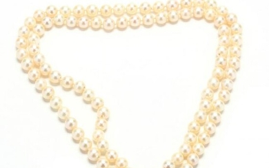 Double Strand Pearl Necklace with 14KT White Gold