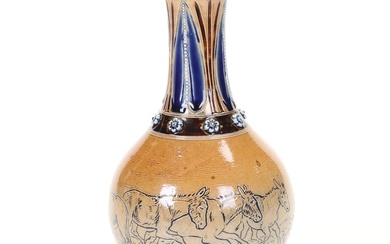 Doulton Lambeth Bottle Vase by Hannah Barlow with Incised Donkey Motif, 1874