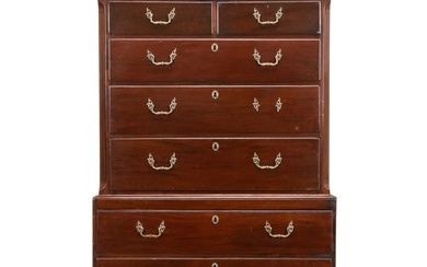 E. 19TH CENT. GEORGE III MAHOGANY CHEST ON CHEST