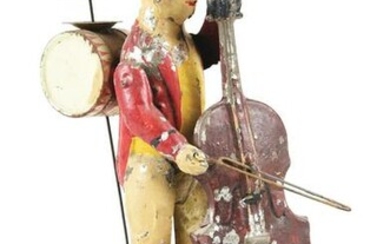 EARLY GERMAN HAND PAINTED MAN PLAYING ONE MAN BAND.