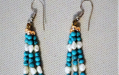 EARRINGS, TURQUOISE AND CULTURED PEARLS.
