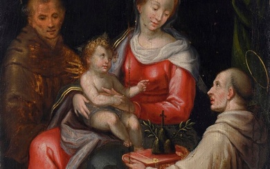 ECOLE FLAMANDE Premier tiers du XVIIème siècle La Vierge et l'Enfant Jésus avec Saint François...