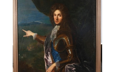 ÉCOLE FRANCAISE vers 1720. (Entourage d’Alexis Simon BELLE). « Portrait d’homme en armure ». Huile...